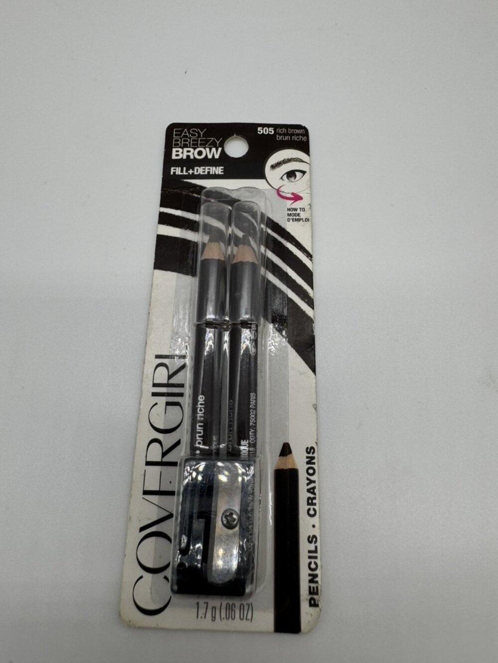 Covergirl 505 Rich Brown Breezy Brow Fill Define Pencils Sharpener NOS New